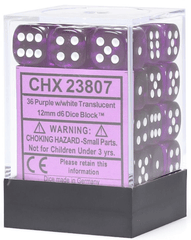 Chessex Dice: 12mm D6 36ct Translucent Purple White CHX23807